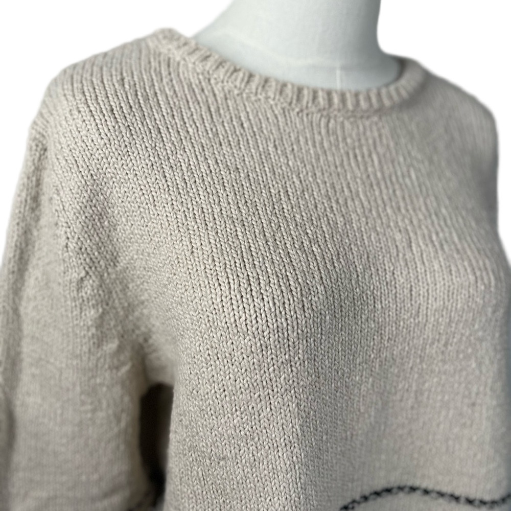 J. Jill Wool and Cotton Knit Crewneck Sweater Cream and Black Size L - Picture 8 of 14